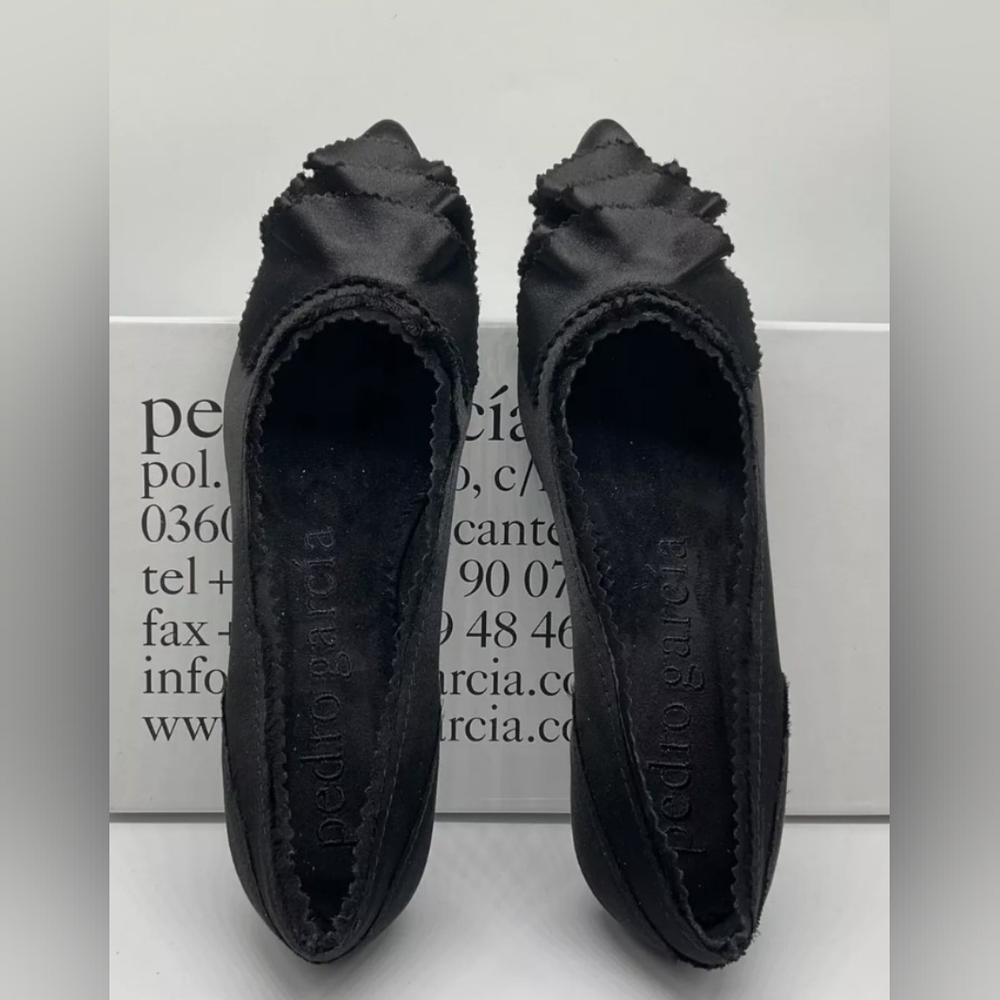 Pedro Garcia Albany Slip On Pointed Toe Black Satin Suede Flats Made In Spain